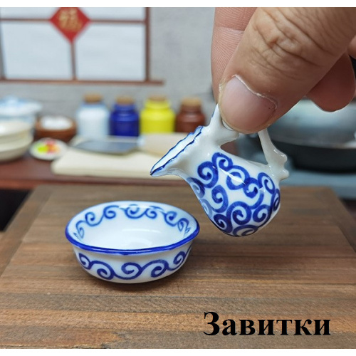 Фарфоровый кувшин и чаша для кукол Разные расцветки фото 2