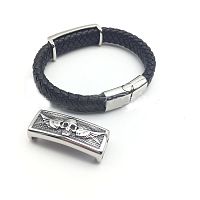 Бусина 12х6 мм Череп на крыльях Сталь