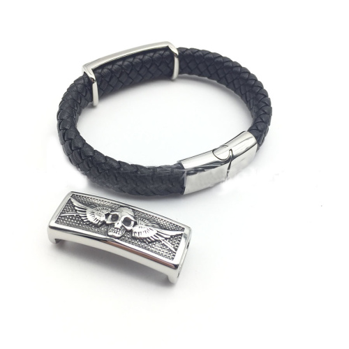 Бусина 12х6 мм Череп на крыльях Сталь