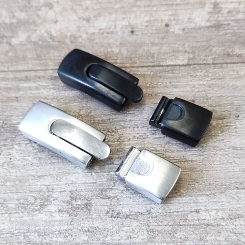 Замок 12х6 мм для плоских браслетов с кнопкой Сталь фото 2