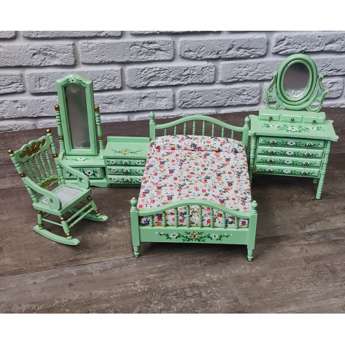 УЦЕНКА! Спальный гарнитур для кукол Салатный Миниатюра 1:12  B-963 uc - фото товара фото 3