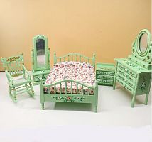 УЦЕНКА! Спальный гарнитур для кукол Салатный Миниатюра 1:12  - купить для кожевенного хобби