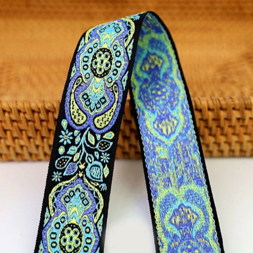 Лента текстильная 38 мм Вышивка Бирюза  3812-03 - фото товара