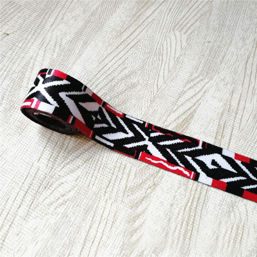 Лента ременная 38 мм Черно-красный орнамент пэ  LRP_38BROR - фото товара