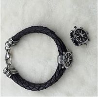 Бусина 6 мм на два шнура Штурвал Сталь  - купить для кожевенного хобби