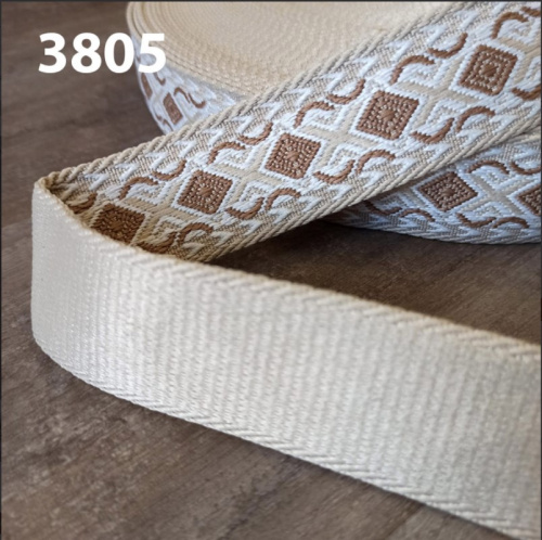 Лента ременная стропа 38 мм жаккард Этно Бежевый  LRJ-ETNO - фото товара