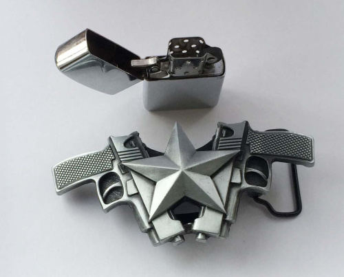 Пряжка для ремня декоративная Два ствола и зажигалка  PR  HX P-18 - фото товара фото 2